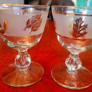 Vintage Libbey Gold Leaf Gold Rimmed Champagne Coupe Glasses | Set of 2